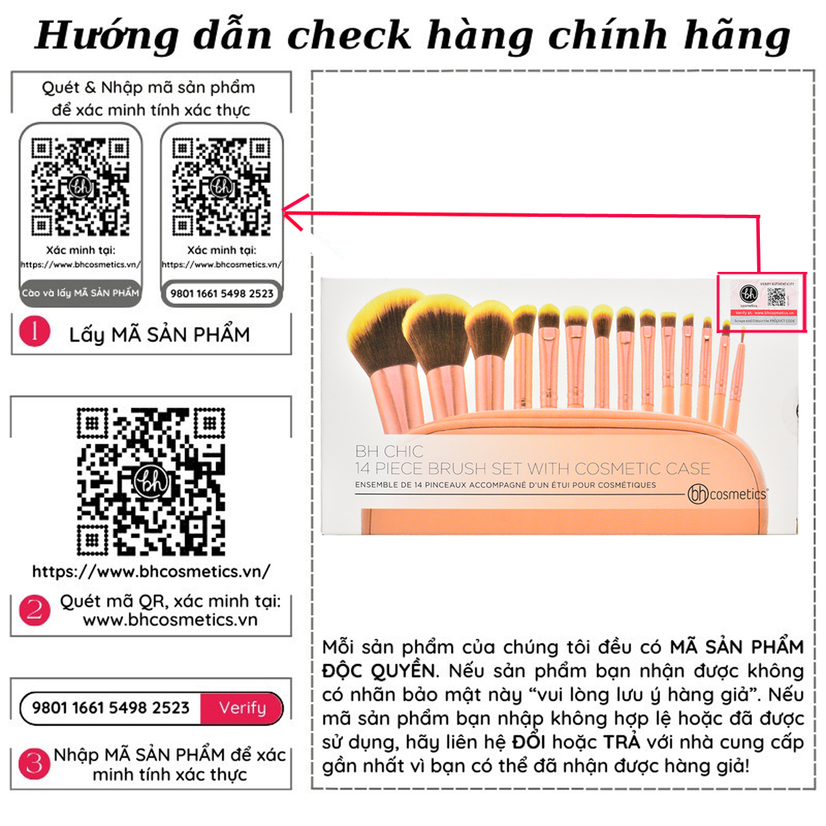 Bộ Cọ trang điểm BH Cosmetics Chic 14 cây kèm ví đựng BHBO09